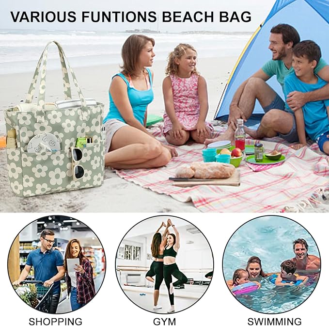 Waterproof Beach Tote Pool Bags for Women Ladies Extra Large Gym Tote Carry On Bag With Wet Compartment for Weekender Travel