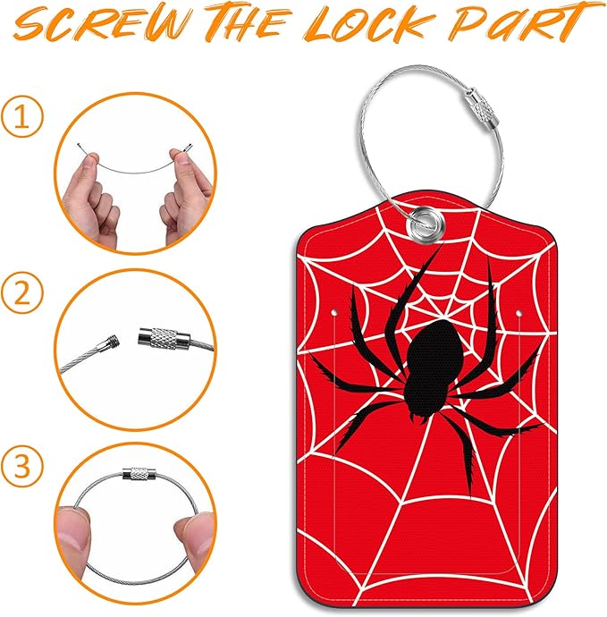 Luggage Tags for Suitcase Spider on Spider Web 2 PCS Leather Travel Luggage Tag with Stainless Steel Loop Name ID Label Privacy Cover for Women Men Travel