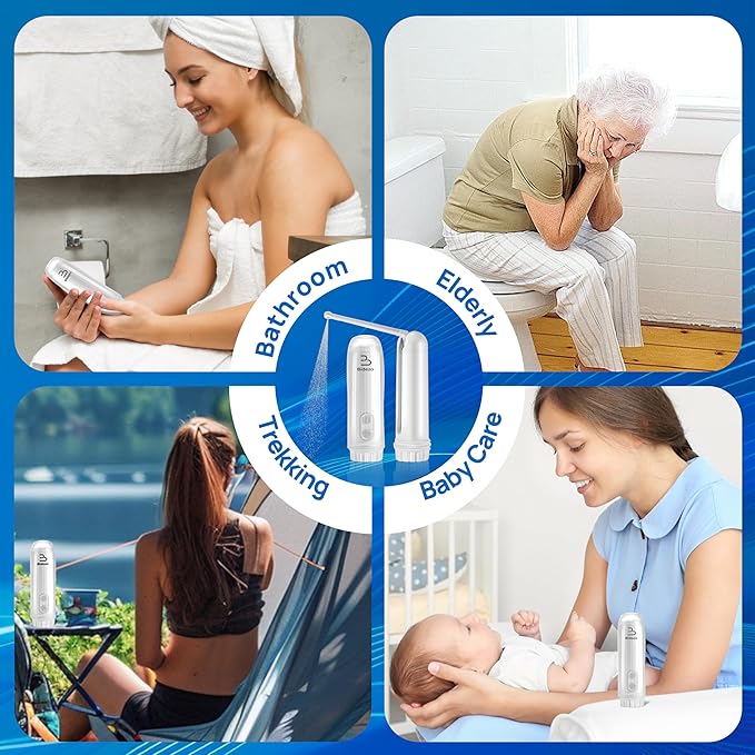 Portable Bidet, Mini IPX6 Waterproof Handheld Personal Travel Bidet with 2 Pressure Modes, 180° Adjustable Nozzle for Personal Hygiene/Soothing Postpartum Care/Perineal & Hemmoroid Treatment