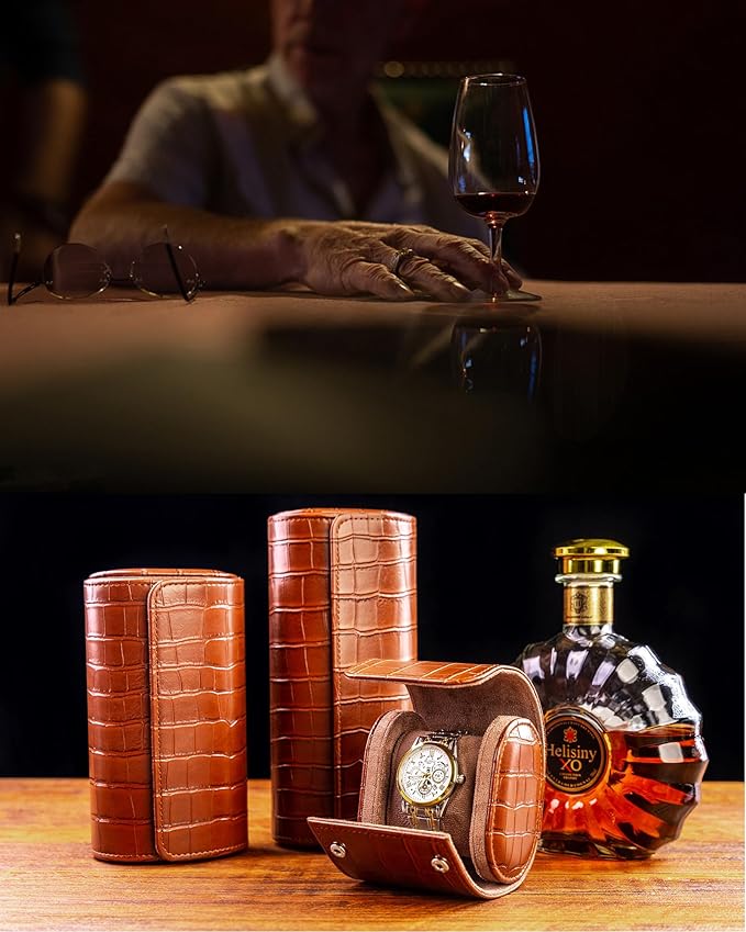 MR.OKAY Single Watch Travel Case-Classic Leather Watch Case With Superb Texture.(Portable Watch Roll Or Organizer For Storage And Display).Festival Gift For Men,All Handcrafted By Artisans.
