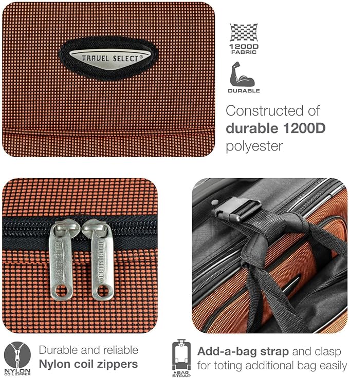 Travel Select Amsterdam 2-Piece Softside Expandable Rolling Luggage Set, 2-Wheel Suitcase with Travel Tote, Lightweight Durable Polyester, Navy