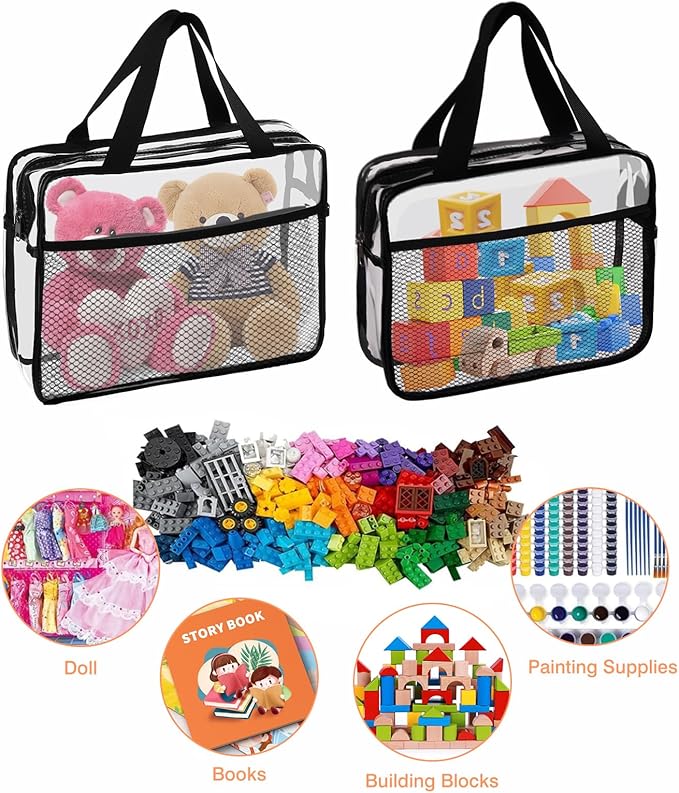 XEWEA 2PCS Large TSA Approved Clear Travel Toiletry Bags for Men Women, Transparent Makeup Cosmetic Bag with Handle,Waterproof PVC Quart Organizer Storage Pouch for Toiletries Airline Essential, Balck