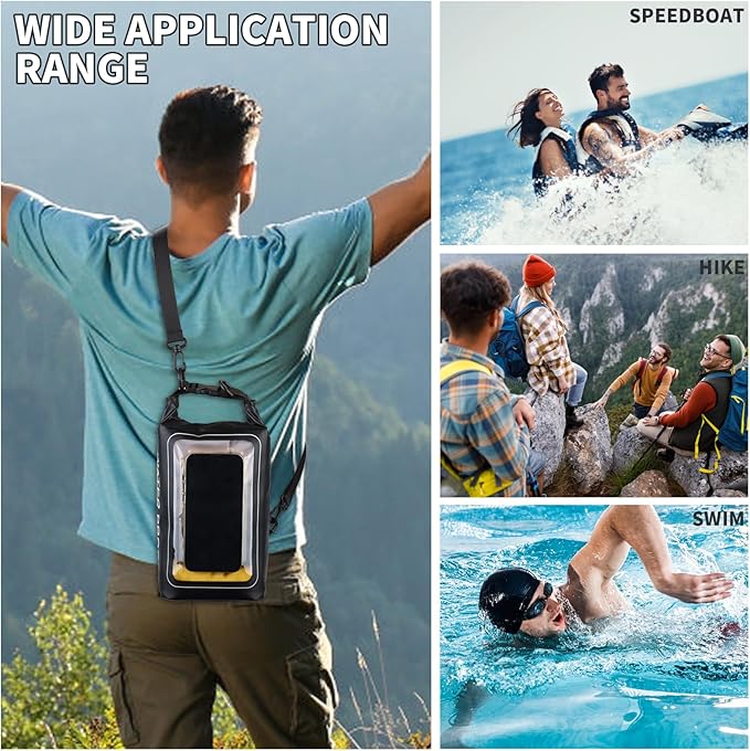 IP68 Waterproof Dry Bag, 2L - Roll Top Waterproof Pool Bag，Dry Bags for Kayaking Waterproof-w/Phone Pouch,Large Waterproof Phone Pouch,Boating & Kayak Accessories Camping (Black)