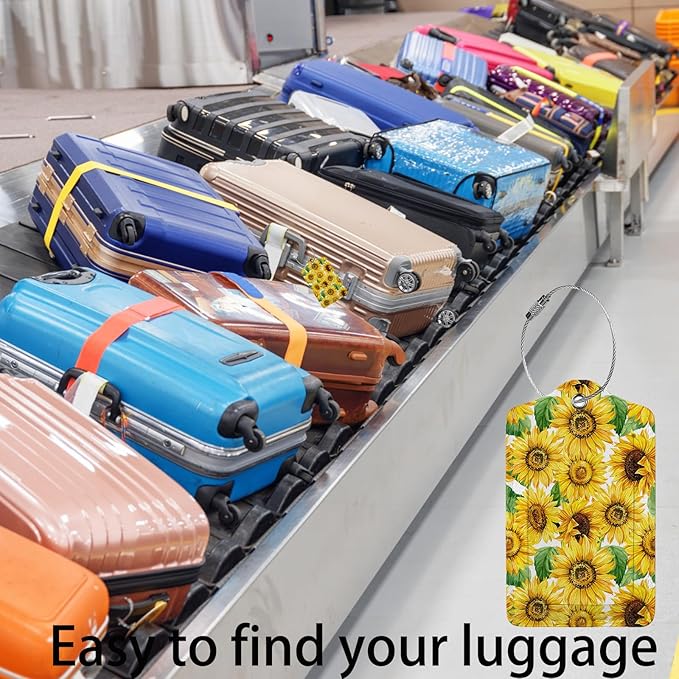 Blooming Sunflowers 2 Pcs Luggage Tags,Privacy Cover ID Label with Stainless Steel Loop and Address Card for Travel Bag Suitcase