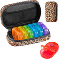 Serfeymi Weekly Travel Pill Organizer 2 Times A Day AM PM Upgraded Rainbow Pill Box 7 Day with Portable Zipper Canvas Pill Case, Medicine Organizer for Pills, Vitamins, Fish Oils - Brown 01