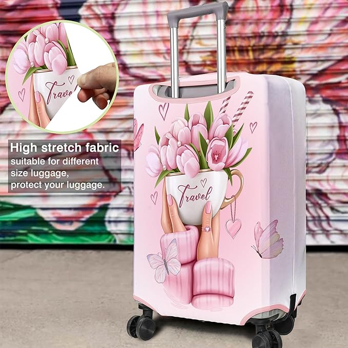 Travel Luggage Cover Suitcase Protector Fits 18-32 Inch Wheel Covers PatternedTravel Related Items Flower Luggage Protector Elastic S