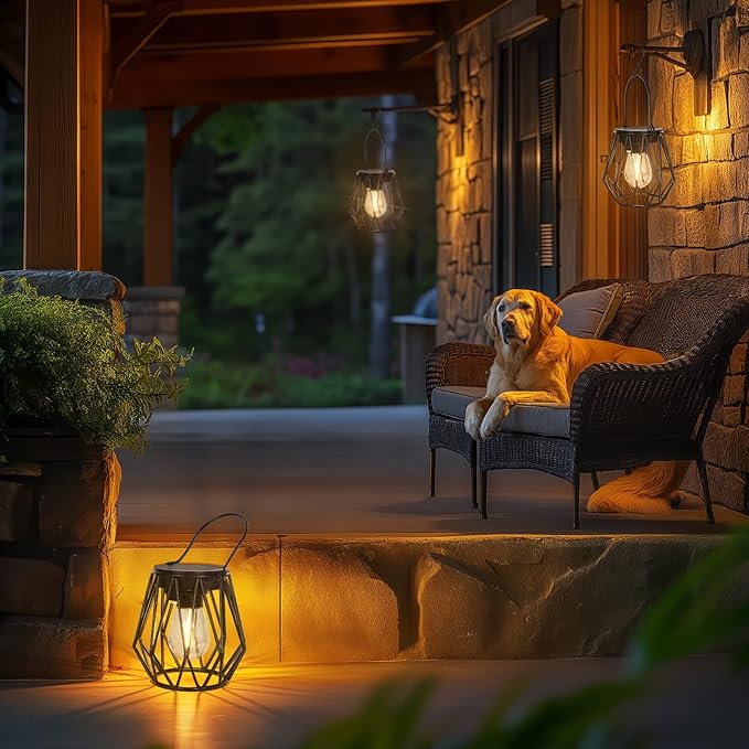 Solar Lanterns Outdoor Waterproof, Upgraded Powered Hanging Solar Lights for Outside, Auto On/Off, Brighter Hanging Outdoor Decor Lights for Yard Garden Patio Pathway 2 Pack