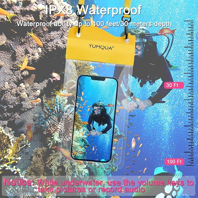 Large Waterproof Phone Pouch 2 Pack, IPX8 Waterproof Cell Phone Case Dry Bag Compatible with iPhone 15 14 13 12 11 Pro Max/Galaxy S23 Ultra S22 Pixel 4 XL Up to 7.5", Army Green+Yellow