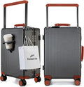 feilario 20'' Aluminum Frame Wide Handle PC Hardside Carry On Luggage - Double Spinner Wheels Luxury Rolling Travel Suitcase with TSA Lock & Cup Holder