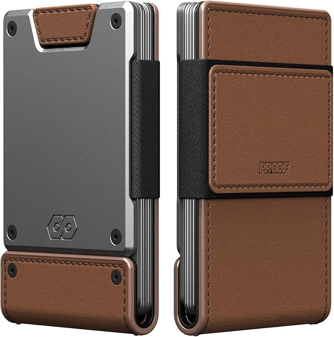 PROOF Wallet | Slim Minimalist Wallets for Men | Leather & Metal | RFID Wallet | Front/Back Pocket | Gift Box | Veteran Owned