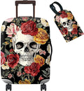 Luggage Cover Plus - Sugar Rose Skull Travel Suitcase Cover for 18-20 inch Luggage (S) with Concealed Zipper, Washable Elastic Cloth, Dustproof, Anti-Scratch