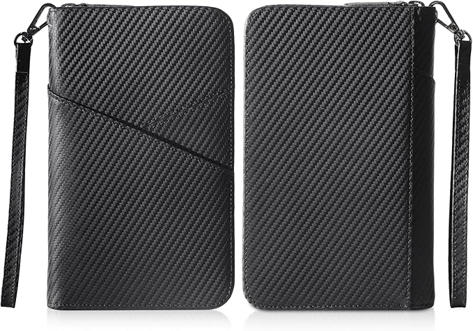 Polare Full Grain Leather Passport Holder With YKK Zipper RFID Blocking Travel Document Organizer Ticket Holder Cover Case Holds 2 Passports (Carbon Black)