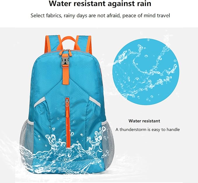 25L Hiking Backpack Foldable Sports Daypack Camping Collapsible Bag Water Repellent Lightweight Travel Men Women (Blue)