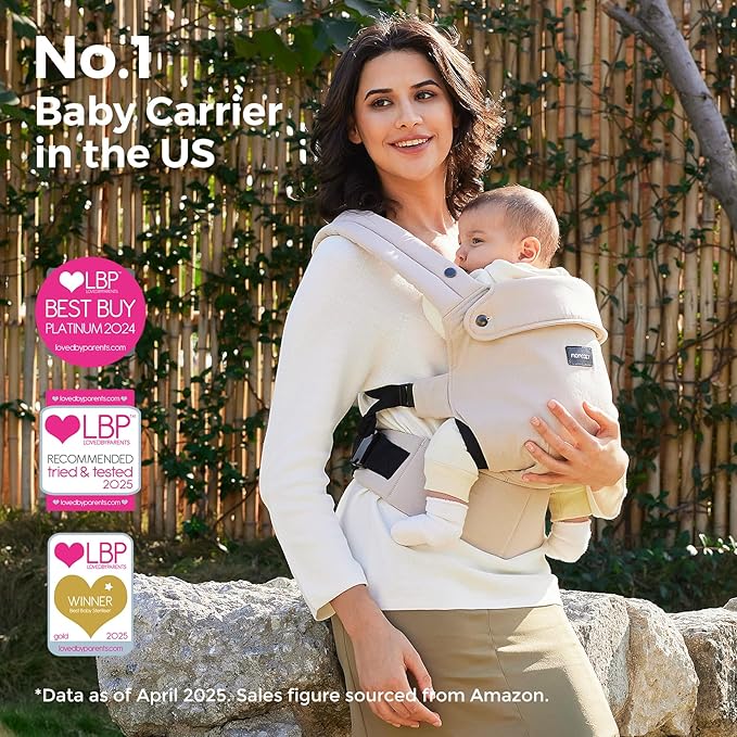 Momcozy Baby Carrier - Ergonomic, Cozy and Lightweight Carrier for 7-44lbs, Effortless to Put On, Ideal for Hands-Free Parenting, Enhanced Lumbar Support, Purehug for Infant to Toddler, Khaki
