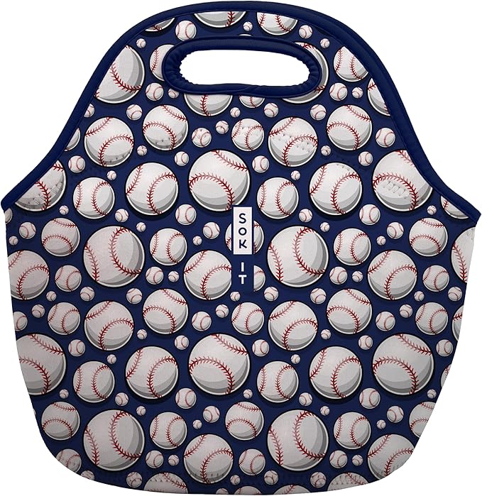 Sok It LunchTote Zippered Bag Insulated Neoprene Caddy (Baseball, Large 4.5 Quart Lunch Tote)