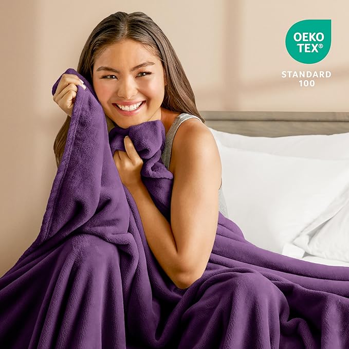 Bare Home Fleece Blanket - King Size - Ultra-Soft Lightweight for Bed, Sofa, and Couch - Luxury Microplush - Cozy Warm Blanket (King, Plum)