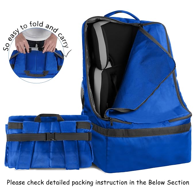 YOREPEK Car Seat Travel Bag, Padded Car Seats Backpack for Air Travel, Heavy Duty Carseat Travel Bag for Airplane, Airport Gate Check Bag (Blue)