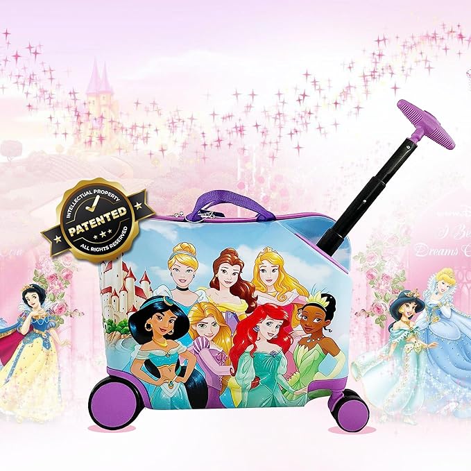 Disney Princess Ride on Suitcase for Kids, 18'' Toddler Carry-On Luggage With Wheels, Cute Lightweight Kids Travel Suitcase Trolley
