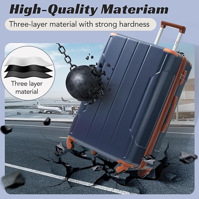 Merax Luggage Set 3 Piece Expandable Lightweight Suitcases with Spinner Wheels, Corner Guards (Inky Blue, 20/24/28)