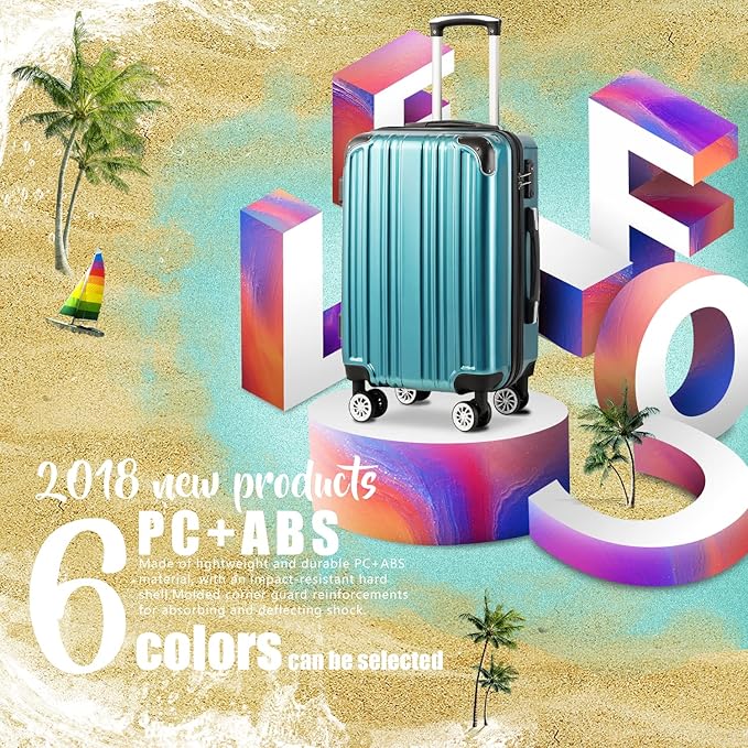 Coolife Luggage Expandable(only 28") Suitcase PC+ABS Spinner 20in 24in 28in Carry on (green new, M(24in))