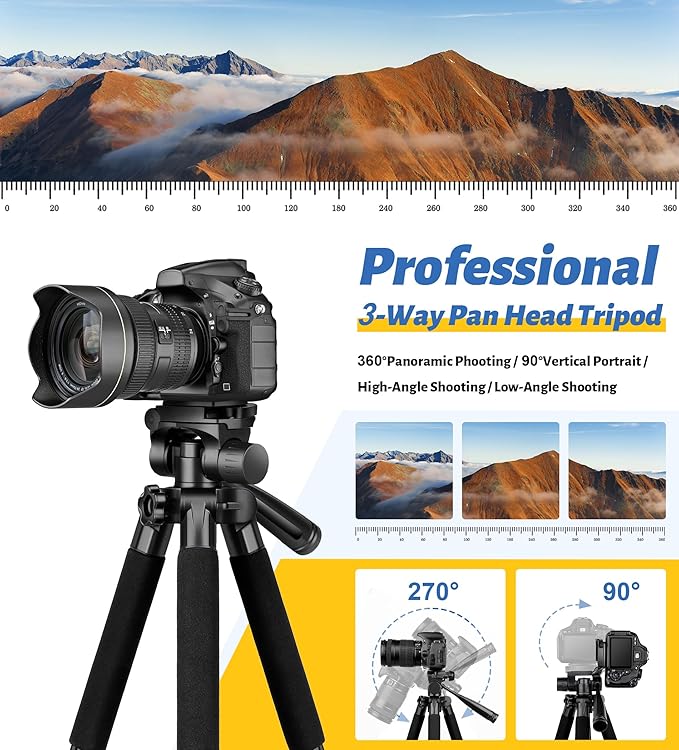 JOILCAN Tripod for Camera, 67" Heavy Duty Camera Tripod, Phone Tripods for Video Recording Photo Vlog, Aluminum Tripods with Holder & Travel Bag for Cameras DSLR iPhone Projector Laser