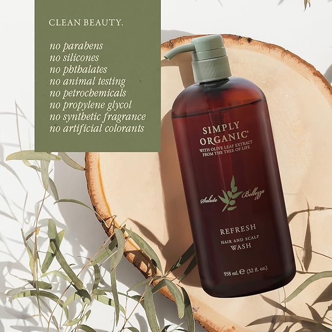 SIMPLY ORGANIC Hair Detox Clarifying Shampoo Scalp Wash, Made in Italy, All Natural Cruelty Free Hair Care for Women & Men with Rosemary, Sage & Olive Leaf Extract, 32 fl oz/958 ml, Refresh