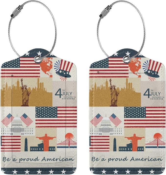 2 Pack Luggage Tag for Suitcase, Cute Unique Leather Suitcase Tags Identifiers with Privacy Name Address Labels & Durable Steel Loop for Women Men Travel