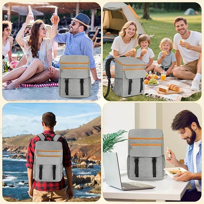 Cooler Backpack Soft Insulated Leak Proof 50 Cans Insulated Backpack Cooler Portable Picnic Camping Beach Hiking BBQ Lunch Backpack for Men and Women - Grey