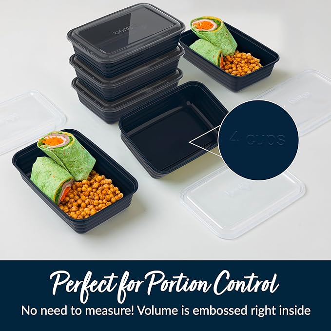 Bentgo 20-Piece Lightweight, Durable, Reusable BPA-Free 1-Compartment Containers - Microwave, Freezer, Dishwasher Safe - Navy Blue