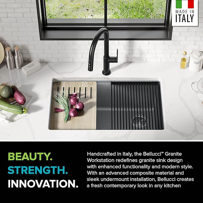 KRAUS Kitchen Sink Bellucci 29” Undermount Workstation Granite, Metallic Gray, Accessories, KGUW2-30MGR