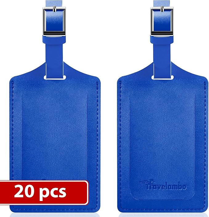 Travelambo Luggage Tags for Suitcases Faux Leather Privacy Protection 20 Pack Bag Tags Travel Accessories Essential, Fresh Blue