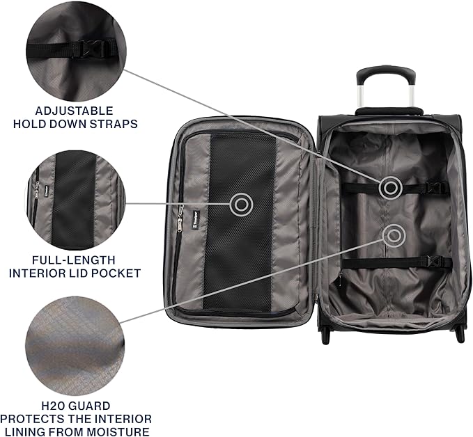 Travelpro Tourlite Softside 21" Expandable Luggage with 4 Spinner Wheels, Lightweight Suitcase, Carry-On, Black
