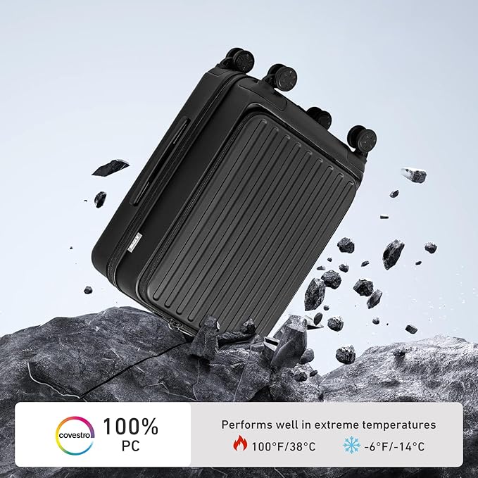 KYME Hardside Carry On Luggage Airline Approved with Laptop Compartment (Black, Carry-On 20 Inch)
