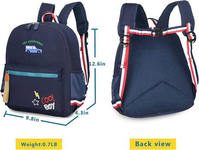 willikiva Cartoon Bus 12 Kindergarten Backpack for Kids Girls and Boys,Waterproof Preschool Toddler Backpack Wiht Leash and Safety Harness(Deep Blue)