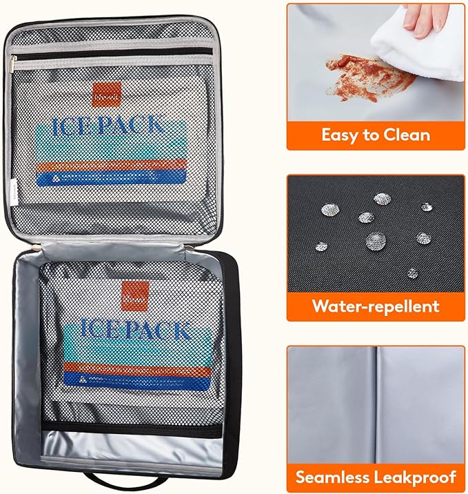 Lifewit Freezable Lunch Box, Insulated Reusable Lunch Bag with 2 Ice Packs, Mini Cooler Snack Bag for Bento Box for Salad, Sandwich, Snacks fo Men Women for Work, Black 8L