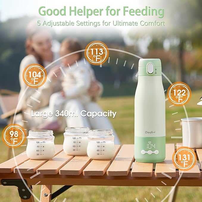 Portable Bottle Warmer for Travel, 3 Min Fast Heating for Breastmilk & Water, 12 Oz Milk Warmer with 5-Level Smart Temp Control, 9000mAh Battery to Meet Your All-Day Needs
