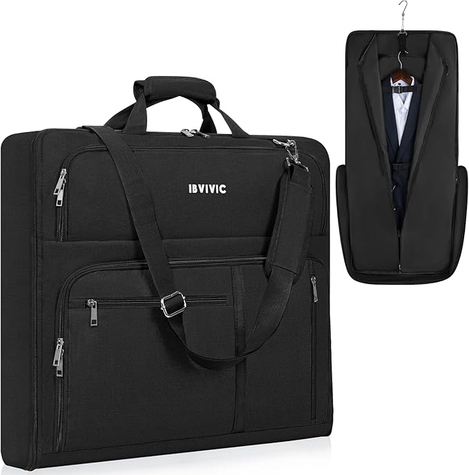 Garment Bags for Travel, 41'' Water-Resistant Carry On Garment Bag for Hanging Clothes, Large Suit Travel Bag Convertible Travel Garment Bag for Shirts, Dresses, Coats (Black)