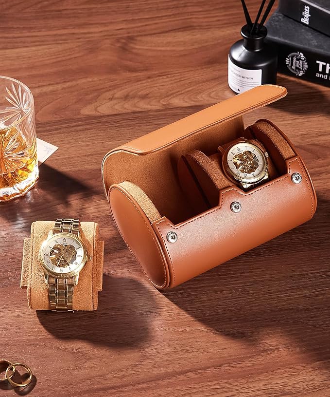 Homde Travel Watch Box Leather: Traveling Case for Men - Luxury Watch Roll for Wristwatch on the Go (brown, M)