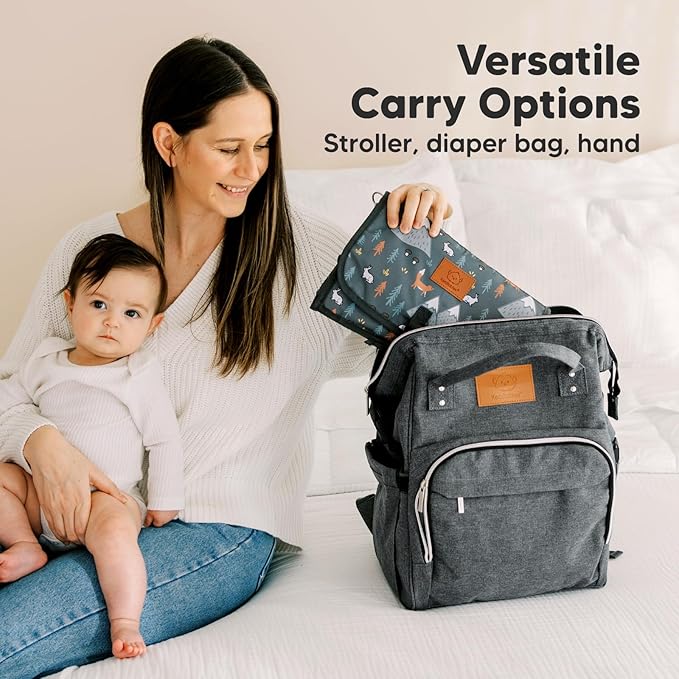 KeaBabies Portable Diaper Changing Pad - Large Waterproof Baby Changing Mat, Compact Travel Diaper Clutch,Functional Pockets Fit Newborn Essentials,Wipeable & Padded Baby Changer(Woods)