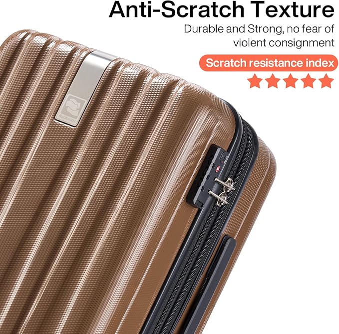Hanke 24 Inch Luggage Suitcases With Spinner Wheels Lightweight PC Hard Shell Rolling Suitcase With Travel Lock,Checked-Medium 24-Inch （Brown）