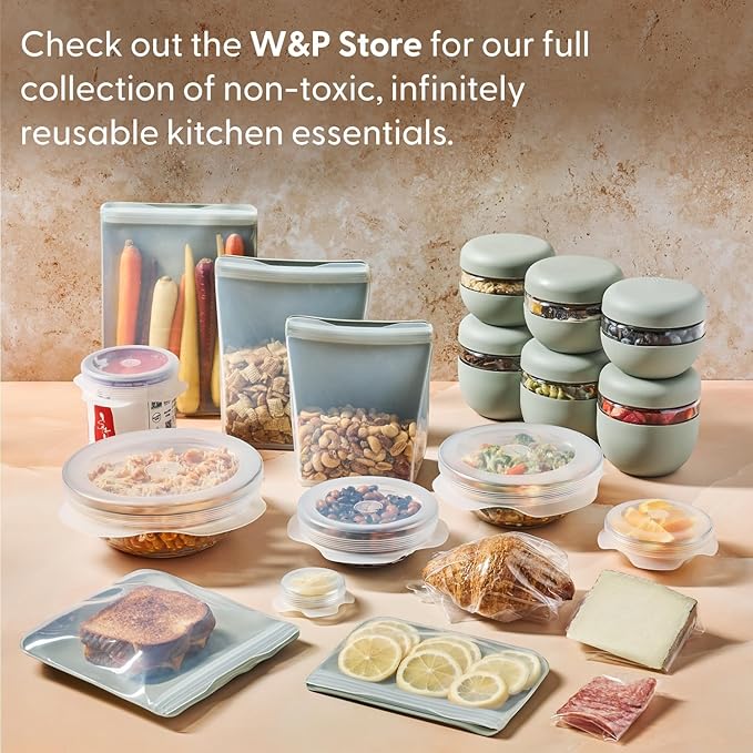 W&P Porter Plastic Bowl Lunch Container w/ Protective Non-slip Exterior, Cream 1 Liter | Lid & Snap-tight Silicone Strap | Food Storage, Bento Box, Meal Prep | BPA-Free Plastic