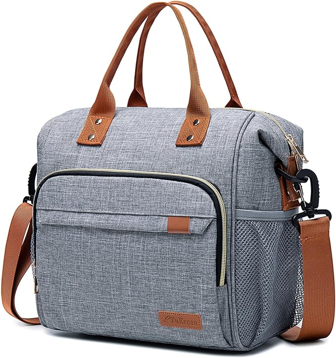 TuErCao Adult Lunch Box - Insulated Lunch Bag Women for Work, Soft Cooler for Beach Travel Picnic, Ladies Lunch Tote Bag for Office, Grey