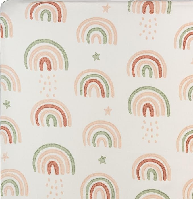 Crane Baby 100% Cotton Breathable Fitted Baby and Toddler Sheet for Standard Mattress (28 X 52), Machine Washable Crib Boho Rainbow Boho Rainbow
