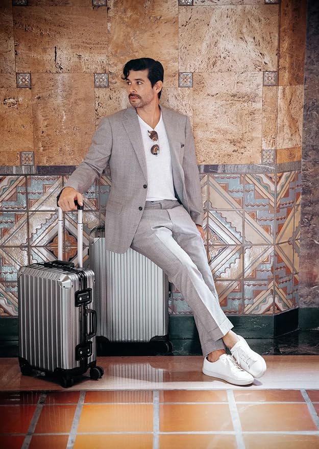 Mvst Luggage Premium All Aluminum Magnesium Carry On 20'' Lightweight Metal,Suitcase with Spinner Wheels Built-in Toiletry Set, Luggage Protector（silvery） (Grey, 20inch)