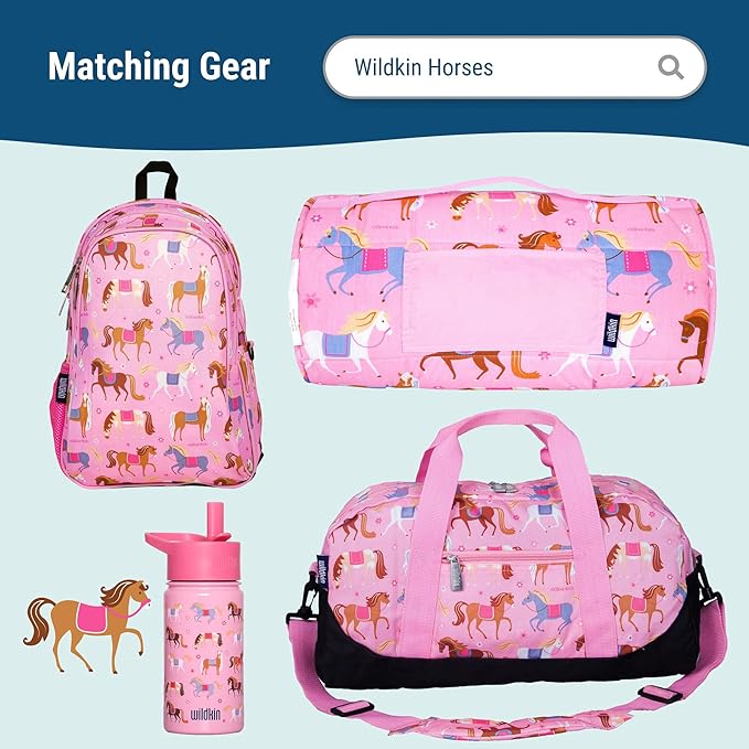 Wildkin Kids Insulated Lunch Box – Durable and Reusable for School & Travel - Horses in Pink