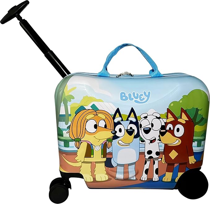 Fast Forward Ride-On 18" Suitcase For Kids/Tow-Along Toddler Carry-On Luggage With Wheels (Bluey)