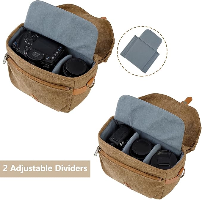 BAGSMART Camera Bag, SLR DSLR Canvas Crossbody Camera Case, Compact Camera Shoulder Bag with Rain Cover for Women and Men
