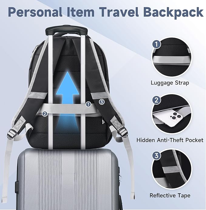 Multipocket TSA Black Travel Laptop Backpack for Men, Anti-Theft Business Daypacks, Airline Approved Personal Item Work Bag, Water Resistant 16 Inch Work Computer Backpack