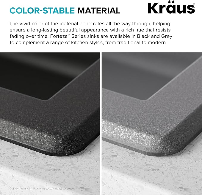KRAUS Forteza 32-inch Undermount Single Bowl Granite Kitchen Sink in Grey, KGU-55GREY