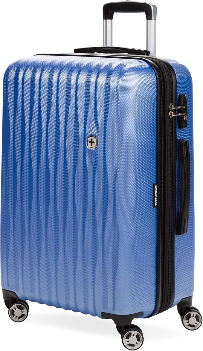 SwissGear 7272 Energie Expandable Hardside Luggage with Spinner Wheels and TSA Lock, Periwinkle Blue, Checked-Medium 24-Inch